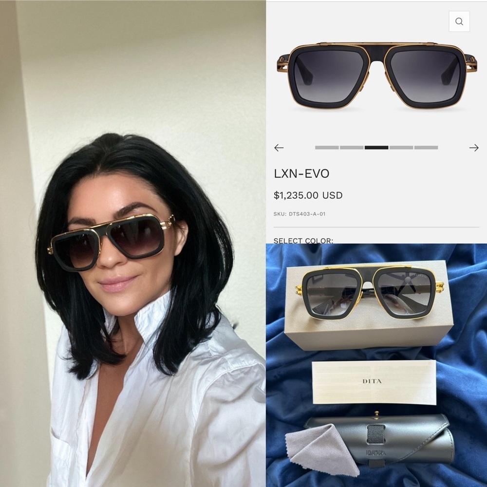 Dita LXN-EVO Luxury Eyewear Matte Black Yellow Gold Navigator Men's Sunglasses - Picture 2 of 15